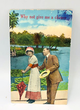 Vintage Victorian Lovers Postcard Why not Give me a Chance c1917 Posted picture
