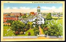 Long Island New York St. Georges Church at Hempstead Vintage Linen Old Postcard picture