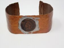 Hammered Copper Bracelet Mounted 1903 Indian Head Cent Vintage Primitive  picture