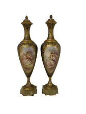 Fine 19C Antique Pair French Sevres Porcelain Gilt Bronze Vases picture