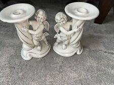 Vintage 2 Atlantic Mold Ceramic Cherub Angel Candle Holders 6.25