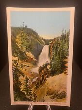Great Fall From Red Rock, Yellowstone Park, White Border Vintage Postcard C9 picture