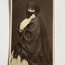 Antique CDV Photograph Beautiful Mysterious Veiled Woman Tapada Limeña Lima Peru picture