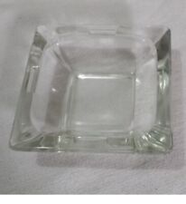 Vintage Ashtray Clear Glass Square Personal 3.75”  Retro Notched One Rest picture