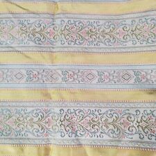 Antique French Regency Floral Stripe Silk Brocade Jacquard Fabric Yellow picture