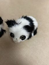 Pair Mini Vintage Artisan Real Fur Panda Bears Furry Figurines Look Realistic picture