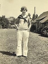 XG Photograph Pretty Poses Lawn Portrait  Hat 1930-40's Lovely Woman picture