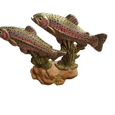Rainbow Trout ceramic figurine Vintage studio piece twin trout fishing Wyoming picture