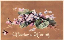 Affections Offering Valentine Romance Love Purple Flower Bouquet Vtg Postcard A5 picture