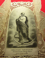 Antique French MARY Lace Holy Card IMMACULATE CONCEPTION Lace Prayer Card OPENS picture