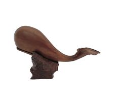 Whale Statue Vintage Hand Carved Wood Figurine And Base Home Decor picture