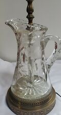 Vintage 22 in Cut Lead Crystal & Brass Pitcher Lamp Flower Design picture
