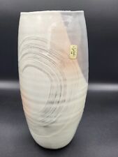 White Pottery Vase with Purple and Pink Original Sticker on Side picture