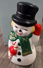 Snowman Frosty Vintage Ceramic Mold 13” Top Hat Candy Cane Scarf Hand Painted picture