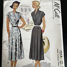 Vintage 1940s McCalls 7217 Cap Sleeve Yoked Dress Sewing Pattern 20 M/L UNCUT picture