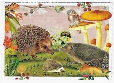 Postcard Glitter Tausendschoen Hedgehogs in Autumn Owl Mushroom Postcrossing picture