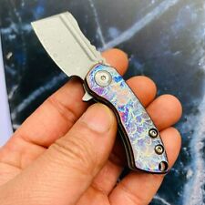 Mini Wharncliffe Folding Knife Pocket Hunting Survival Damascus Steel Titanium S picture