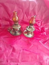 Pair of miniature antique vintage oil lamps. picture