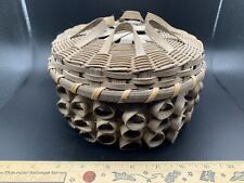 Vintage Penobscot Style Basket Signed Curly Q Snail Shaped Woven with Lid picture