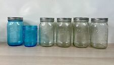 Wide Mouth Square Mason Fruit Jars 6 Vintage Ball Green Tint & Aqua picture