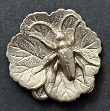 Vintage Silver Metal BEETLE ON LEAVES Insect Button - 3/4