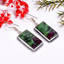 Ruby Zoisite Vintage Handmade Jewelry 925 Silver Plated Earrings 2