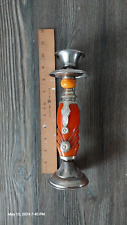 VINTAGE ORNATE ORANGE GLASS AND SILVER METAL DECORATED CANDLESTICKS picture