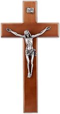 Beveled Edge Maple Hardwood Crucifix with Silver Tone Finished Corpus, 12 In picture