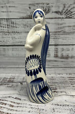 Ghezel Russian Figurine Hand Painted Cobalt Blue White Woman With Braid 8.5