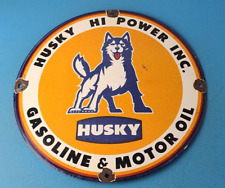 Vintage Husky Gasoline Porcelain Sign - Hi Power Gas Motor Oil Pump Sign picture