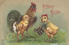Postcard Easter Anthropomorphic Rooster Listening to Beau Chick Germany picture