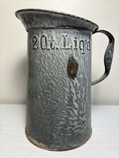 Antique VTG Gray Splatter Graniteware 2 Qt Liq'd Pitcher WATERTIGHT picture