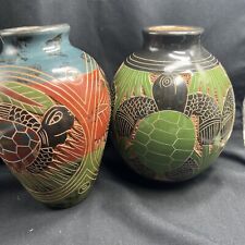 Two Hand Carved Turtle And Fish Vases picture