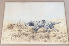 Vint. English Setter Dog Hunting Rabbit Signed Etching Listed Artist Paul Wood picture
