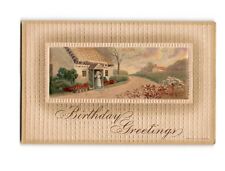 Antique Embossed Birthday Postcard - Cottage & Floral Design, Early 1900s picture