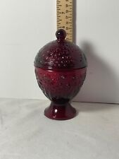 Avon red glass stemmed covered bowl Amberina glow picture