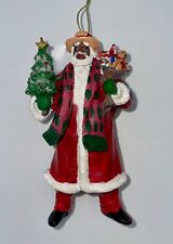Classy African American Santa Ornament Wearing A Fedora - 4 1/2