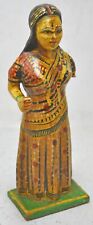 Antique Wooden Woman Lady Figurine Original Old Hand Carved Painted picture