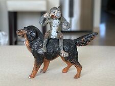 Old Cold Painted Bronze Model of a Monkey Sitting on Dog Figurine picture