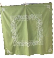 Vintage MCM Avocado Green Cross Stitch 48” Tablecloth picture