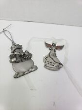 Lot Of Two Pewter Ornaments Snowman And Angel picture