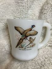 Vintage 1960's Fire King White Glass Ring Necked Pheasant Coffee Mug picture