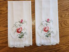 Set of 2 beautiful matching pink vintage hand guest towels w/ embroidered roses picture