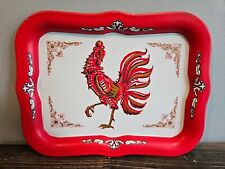 Vintage Red And White Aluminum Rooster Small Tray picture
