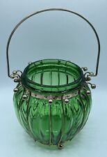Vintage emerald green glass musical biscuit jar 