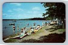 A Day At The Beach, Beautiful Lake Scene, Swimming Vintage Souvenir PostcardÂ Â  picture