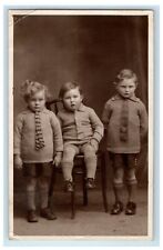 c1910's Three Little Boys Necktie Studio Portrait England RPPC Photo Postcard picture