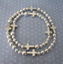 New Large Small Silverplate Beads Silver Acrylic Cross Bracelets 9.5 & 7.25 inch picture