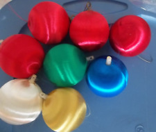 8 Satin Ball Ornaments Red green Blue gold White Spun Shiny vtg Christmas 2” picture