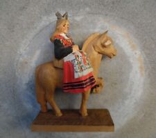 VINTAGE CARVED WOOD FIGURE HENNING NORWAY PROCESSION BRIDE ON FJORD HORSE picture